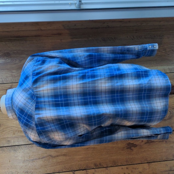 American Eagle Outfitters Blue Plaid Snap Button Long Sleeve Western Shirt - Picture 3 of 4